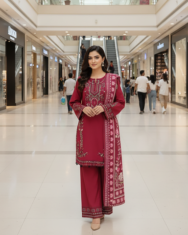 Designer Embroidered Three Piece | Khayal | Premium Khaddar