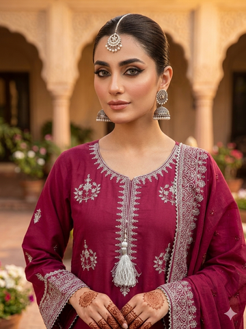 Designer Three Piece | Embroidered Handwork - Luxury Sakura | Premium Lawn