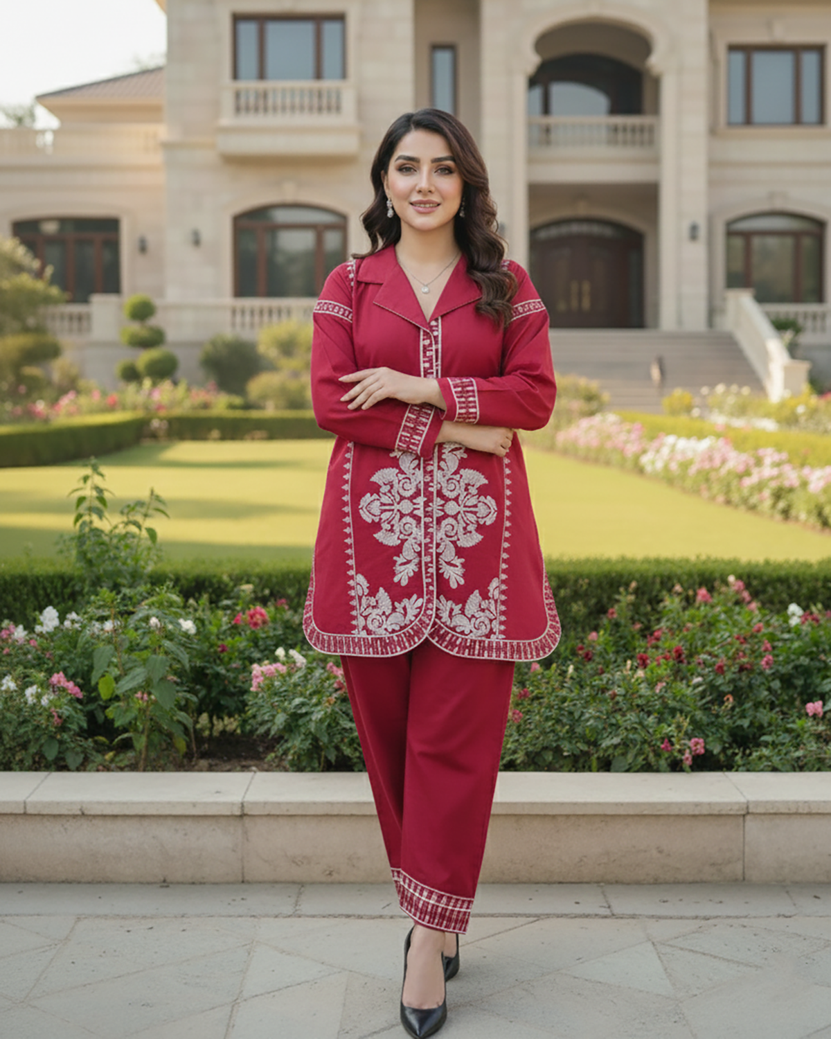 Designer Two Piece | Embroidered - Patasa | Winter Cotton
