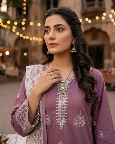 Designer Three Piece | Embroidered Handwork - Sakura | Summer Lawn