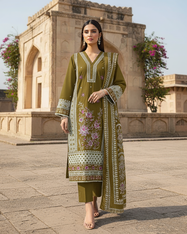 Designer Three Piece | Embroidered - Sundas | Winter Dhanak