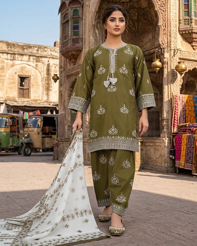 Designer Three Piece | Embroidered Handwork - Sakura | Summer Lawn