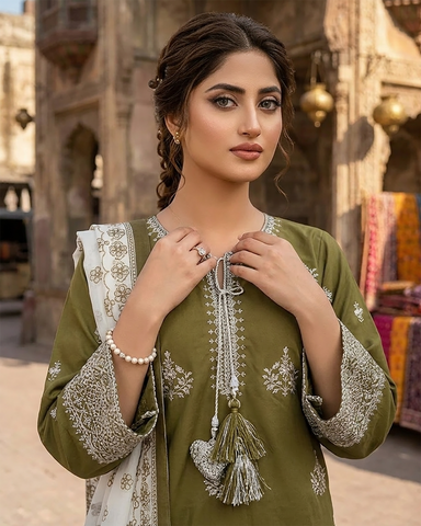 Designer Three Piece | Embroidered Handwork - Sakura | Summer Lawn