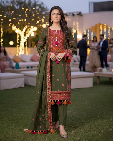 Designer Three Piece | Embroidered - Gulnaar | Premium Lawn