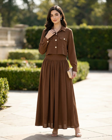 Cropped Jacket - Shirred Maxi -  Breathable Blended Western Fabric