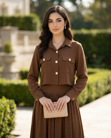 Cropped Jacket - Shirred Maxi -  Breathable Blended Western Fabric