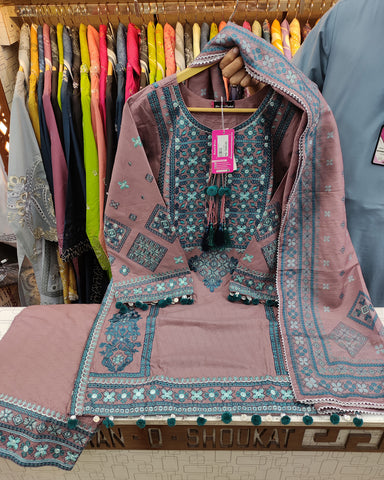 Designer Three Piece | Embroidered - Jannat | Premium Khaddar