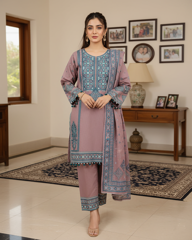 Designer Three Piece | Embroidered - Jannat | Premium Khaddar