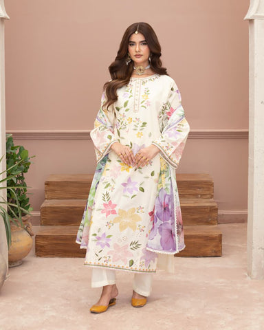 Designer Three Piece | Embroidered - Multi Chrome | Premium Lawn