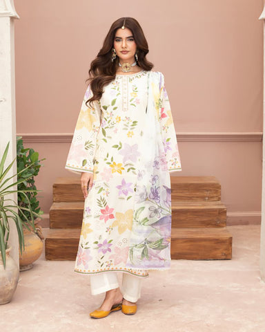 Designer Three Piece | Embroidered - Multi Chrome | Premium Lawn