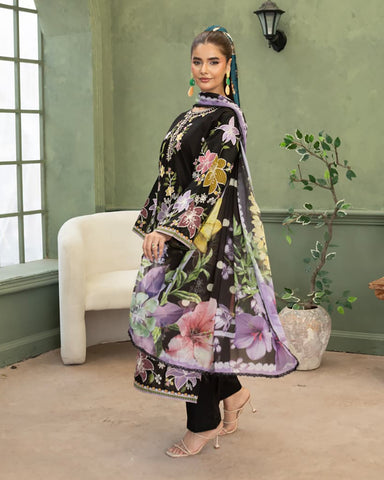 Designer Three Piece | Embroidered - Multi Chrome | Premium Lawn
