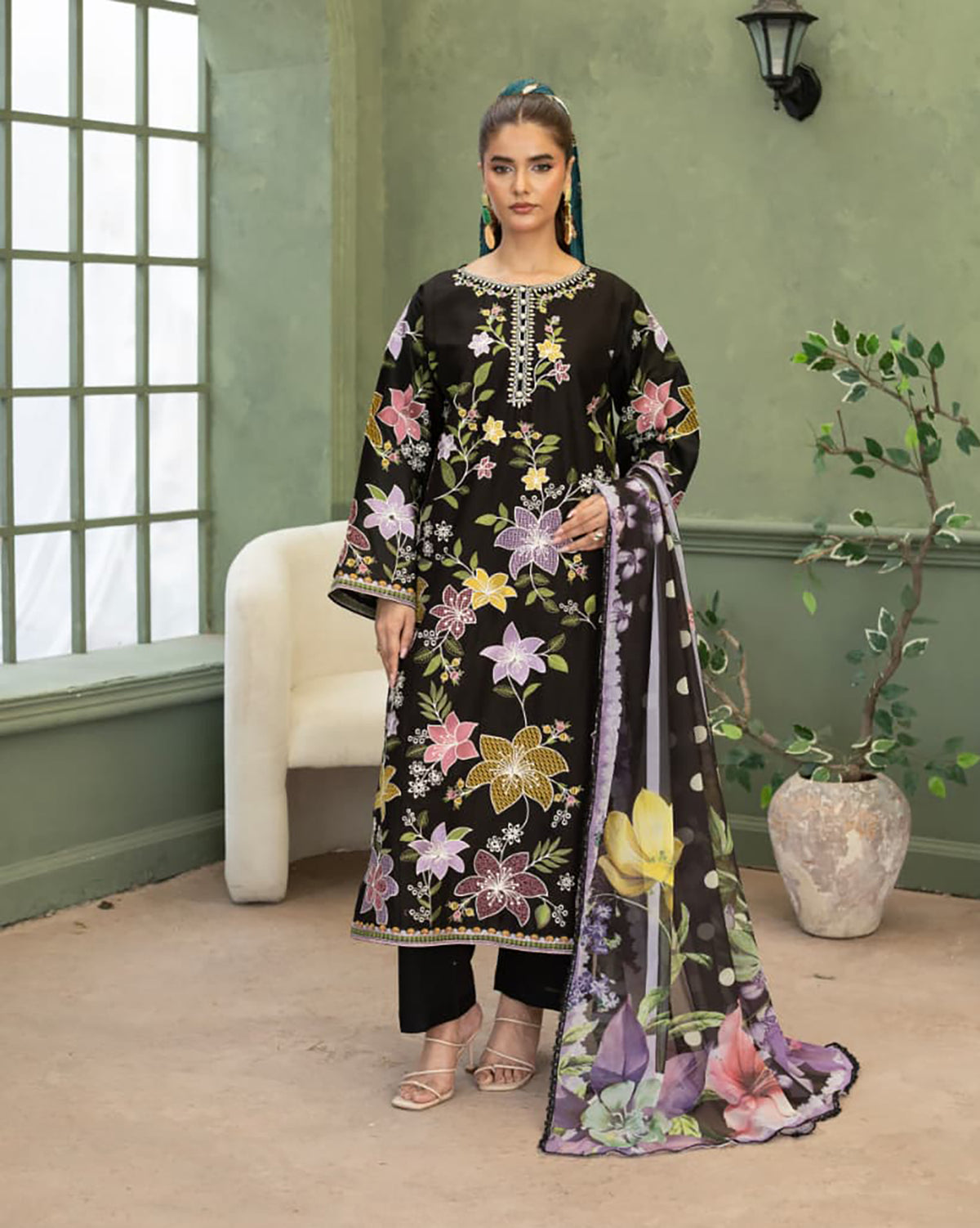Designer Three Piece | Embroidered - Multi Chrome | Premium Lawn