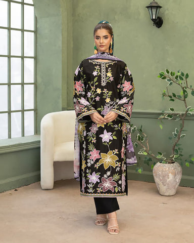 Designer Three Piece | Embroidered - Multi Chrome | Premium Lawn