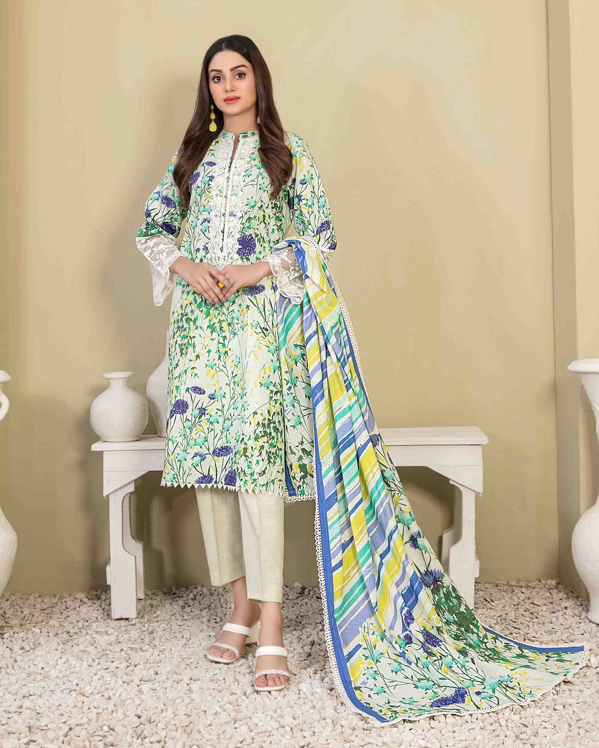 Designer Three Piece | Digital Printed | Embroidered | Khaddar