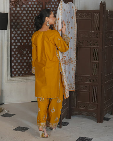 Designer Three Piece | Embroidered Handwork - Sakura | Summer Lawn