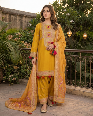 Designer Three Piece | Embroidered - Badshah Begum | Premium Plain Lawn