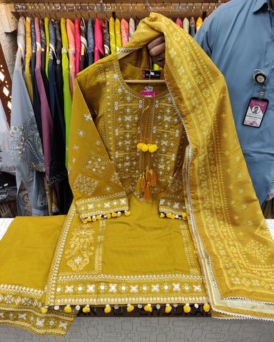 Designer Three Piece | Embroidered - Jannat | Premium Khaddar