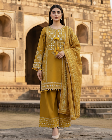 Designer Three Piece | Embroidered - Jannat | Premium Khaddar