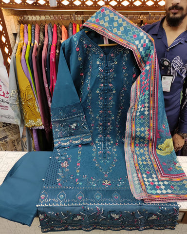 Designer Three Piece | Embroidered - Mehboob | Winter Cotton