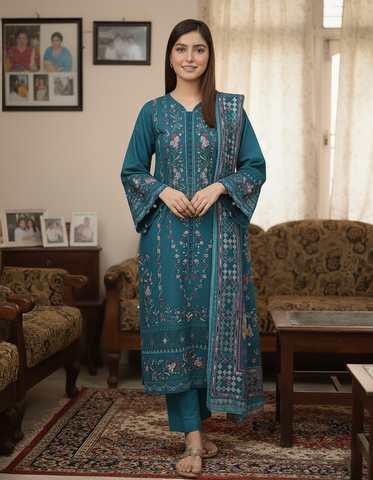 Designer Three Piece | Embroidered - Mehboob | Winter Cotton