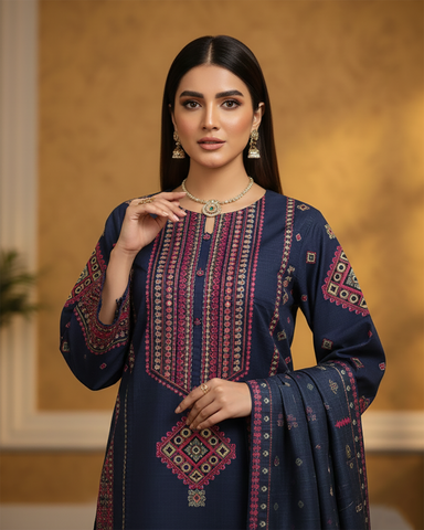 Designer Three Piece | Embroidered - Mushk | Premium Lawn Cotton