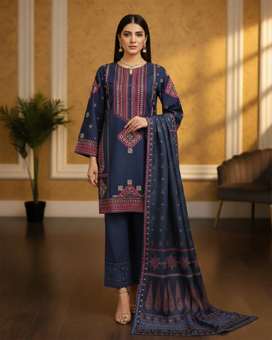 Designer Three Piece | Embroidered - Mushk | Premium Lawn Cotton