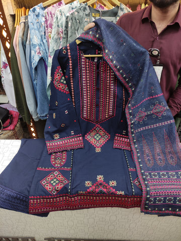 Designer Three Piece | Embroidered - Mushk | Premium Lawn Cotton