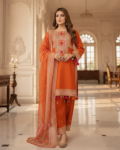 Designer Three Piece | Embroidered - Badshah Begum | Premium Lawn Cotton