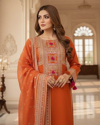 Designer Three Piece | Embroidered - Badshah Begum | Premium Lawn Cotton
