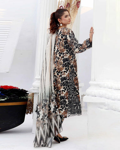 Designer Three Pieces | Embroidered Printed - Organza Patched | Winter Cambric Cotton