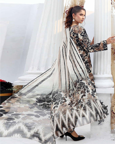 Designer Three Pieces | Embroidered Printed - Organza Patched | Winter Cambric Cotton