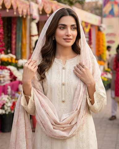 Designer Three Piece | Embroidered-Lehar | Premium Lawn
