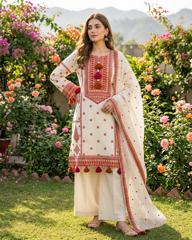 Designer Three Piece | Embroidered - Gulnaar | Premium Lawn
