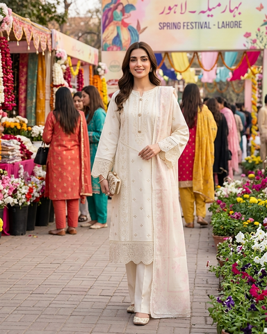 Designer Three Piece | Embroidered-Lehar | Premium Lawn