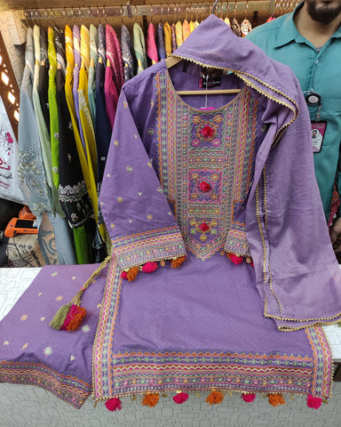 Designer Three Piece | Embroidered - Badshah Begum | Premium Khaddar
