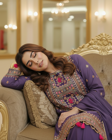 Designer Three Piece | Embroidered - Badshah Begum | Premium Khaddar