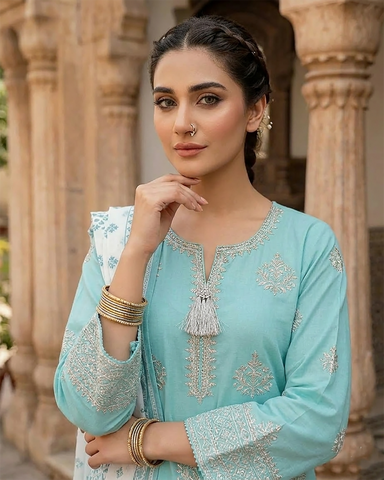 Designer Three Piece | Embroidered Handwork - Sakura | Summer Lawn