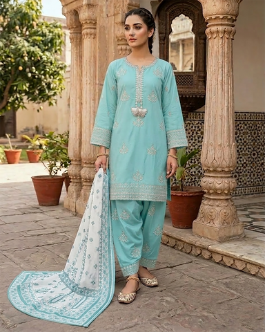 Designer Three Piece | Embroidered Handwork - Sakura | Summer Lawn
