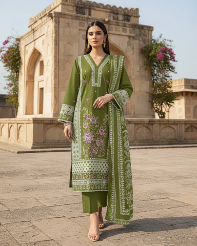 Designer Three Piece | Embroidered - Sundas | Winter Dhanak