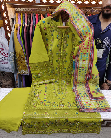 Designer Three Piece | Embroidered - Mehboob | Winter Cotton