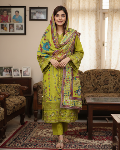 Designer Three Piece | Embroidered - Mehboob | Winter Cotton