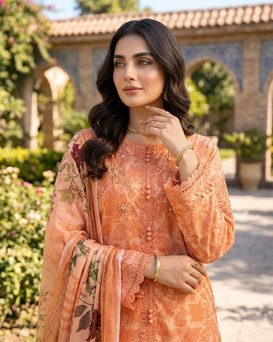 Designer Three Piece | Embroidered - Trio Button | Cotton Lawn