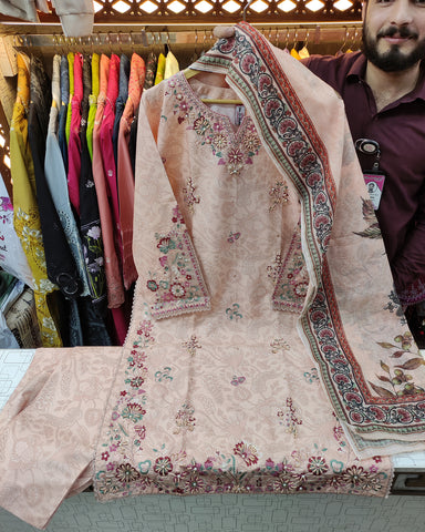 Embroidered Designer Three Piece | Printed - Rung Rallian | Winter Cotton