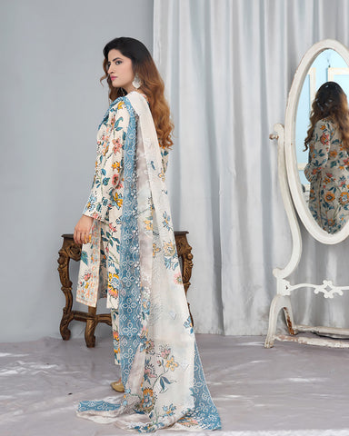 Designer Printed Three Piece | Embroidered - Pearl One | Winter Cotton