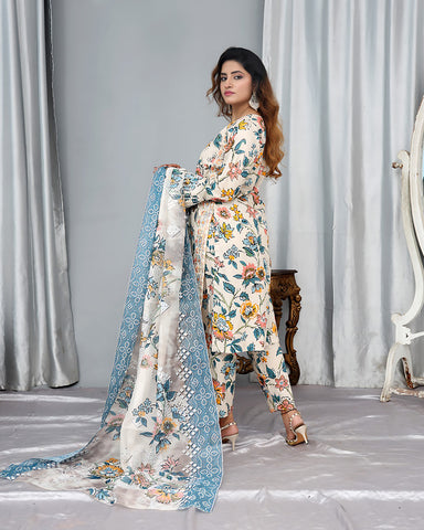 Designer Printed Three Piece | Embroidered - Pearl One | Winter Cotton