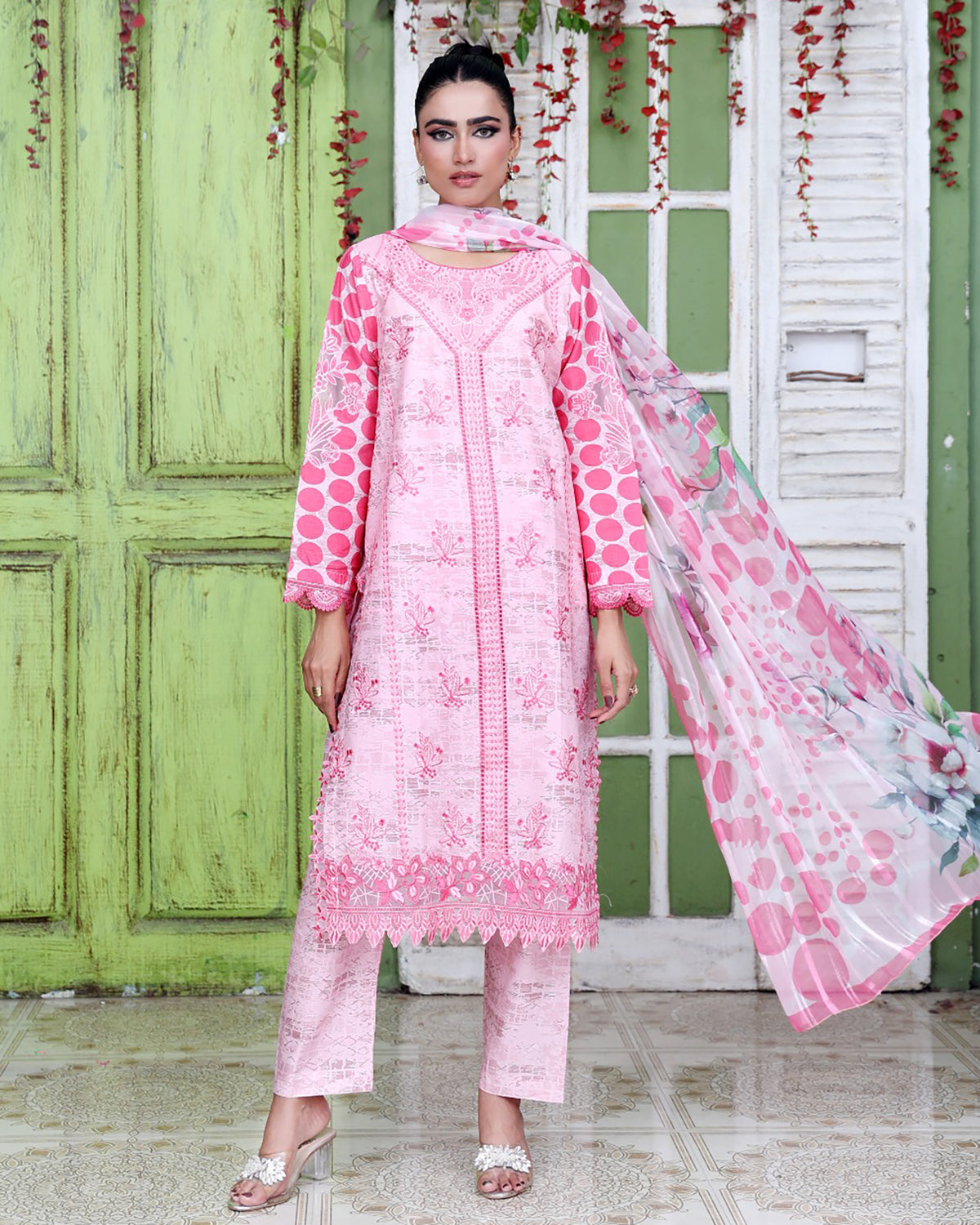 Designer Three Pieces | Polka Dots | Cambric