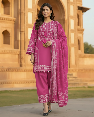 Designer Three Piece | Embroidered - Jannat | Premium Khaddar