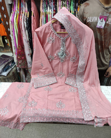 Designer Three Piece | Embroidered Handwork - Luxury Sakura | Premium Lawn