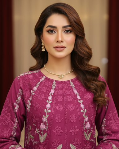 Designer Three Piece | Embroidered - Gul | Premium Winter Cotton