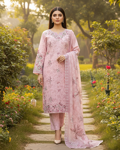 Embroidered Designer Three Piece | Printed - Rung Rallian | Winter Cotton